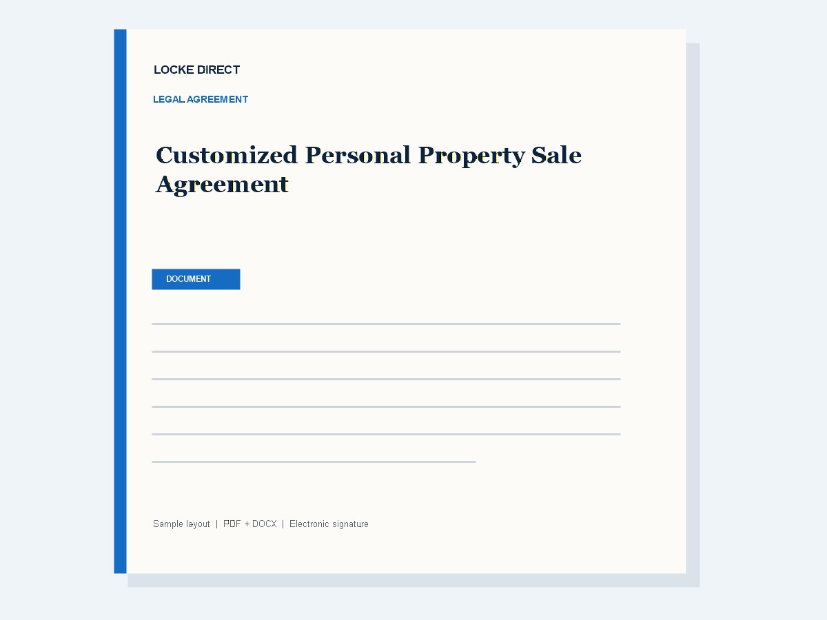 Customized Personal Property Sale Agreement document preview