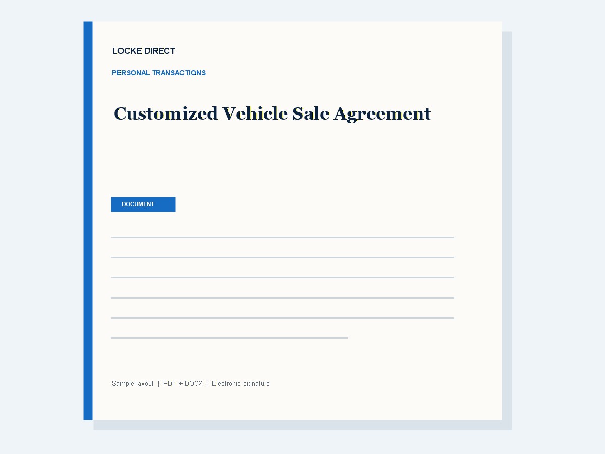 Customized Vehicle Sale Agreement document preview