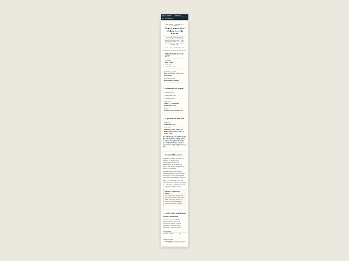 HIPAA Authorization / Medical Records Release document preview