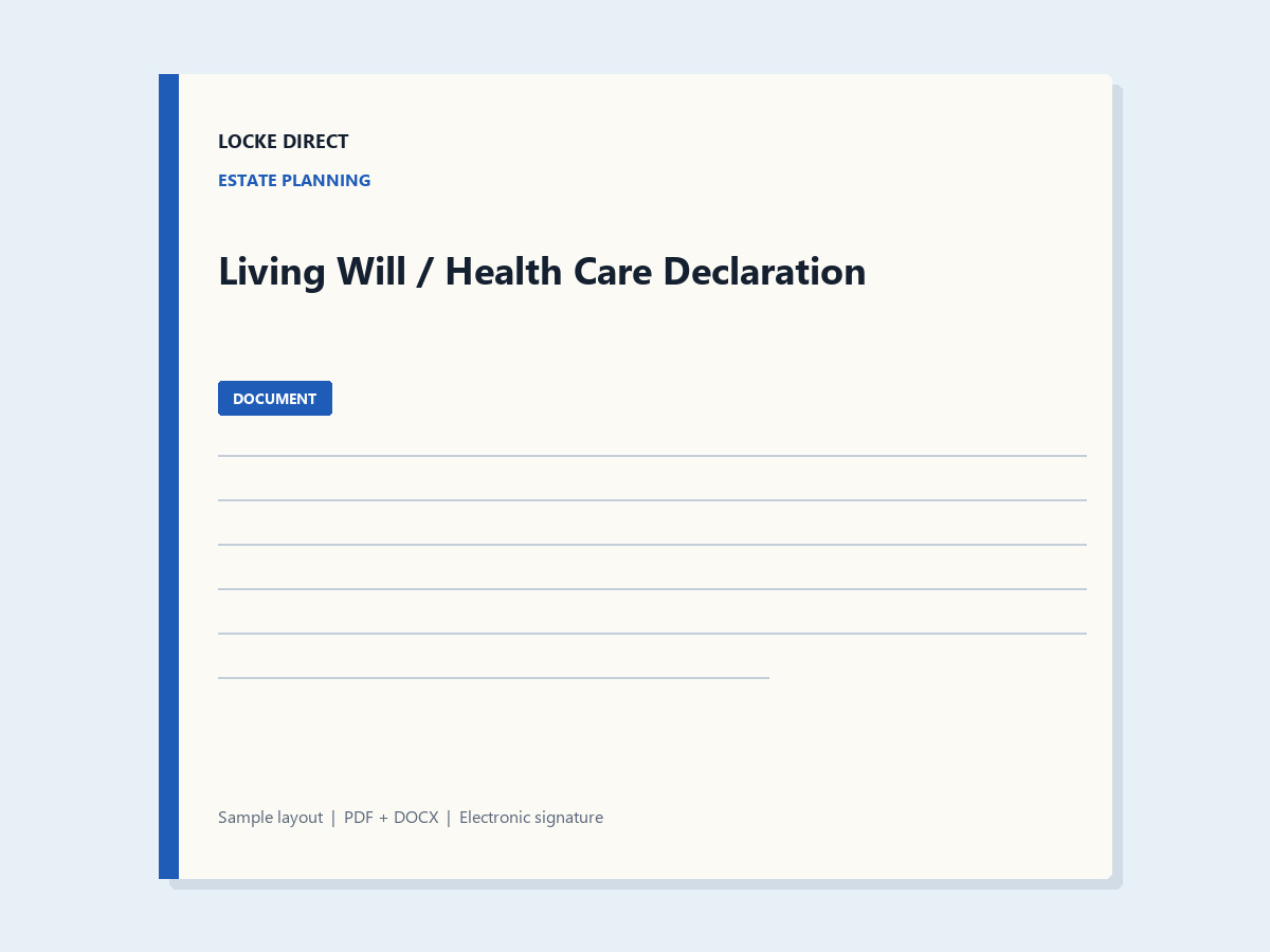 Living Will / Health Care Declaration document preview