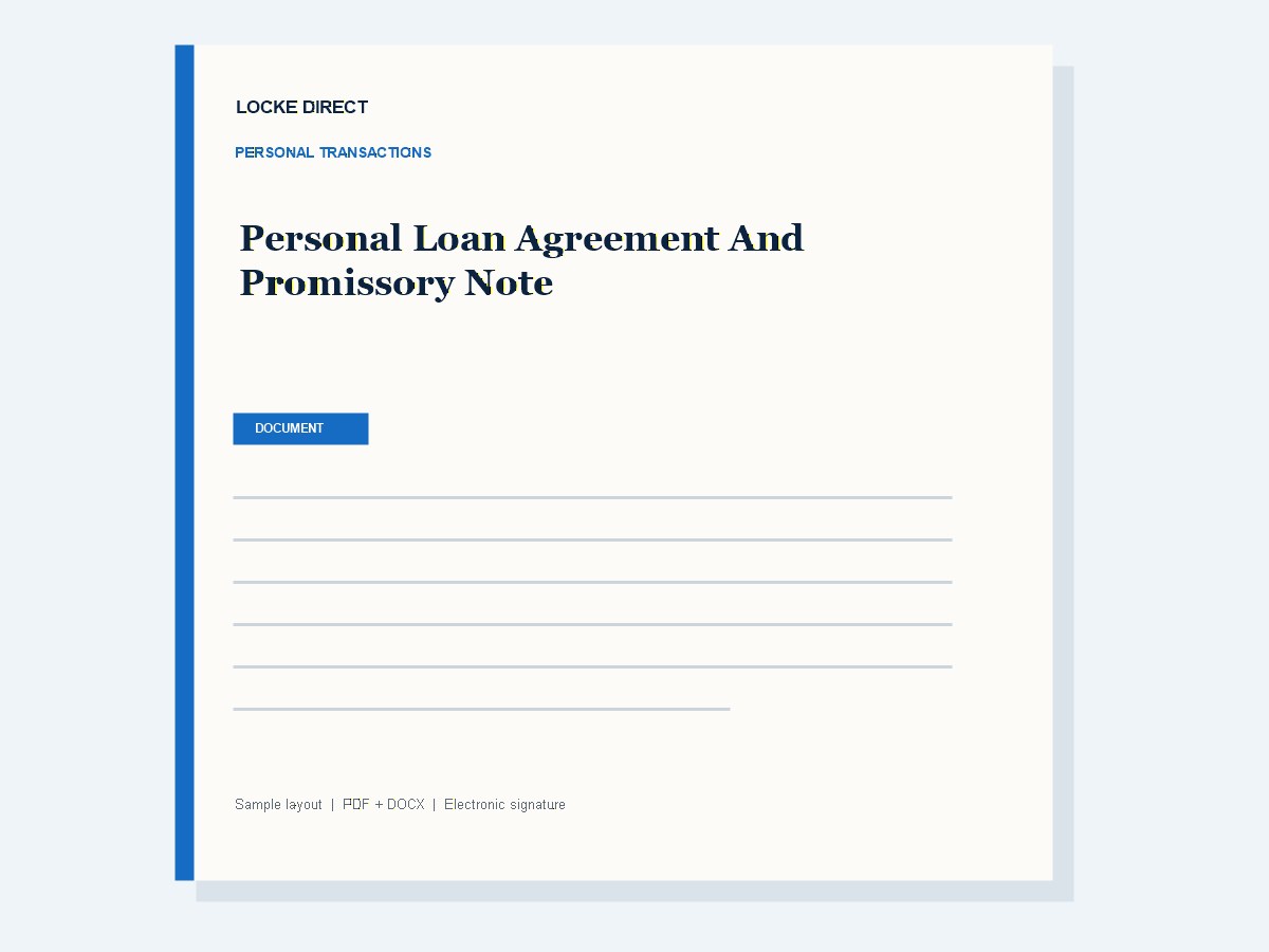 Personal Loan Agreement and Promissory Note document preview